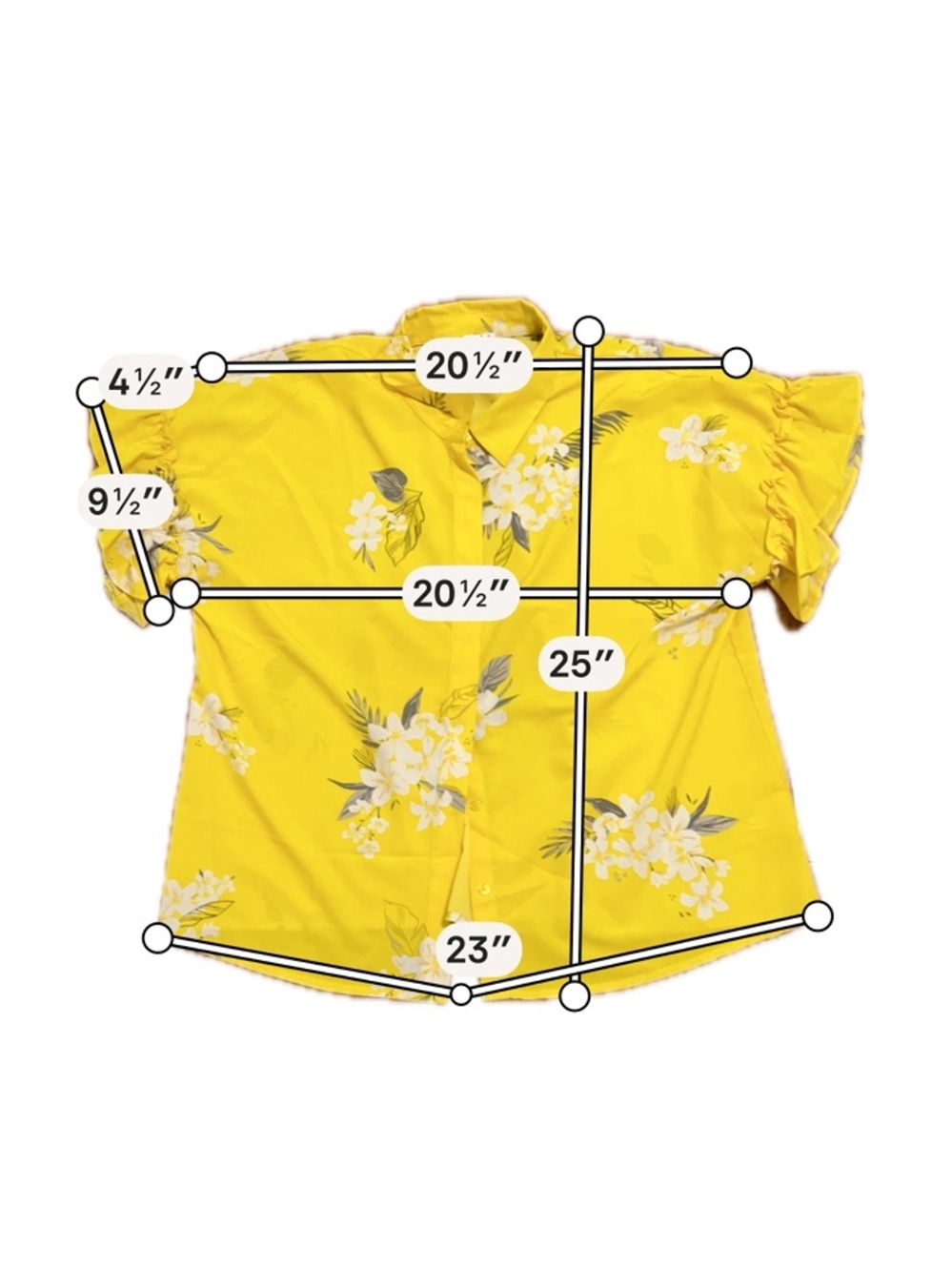 A New Day Yellow Floral Ruffle-Sleeve Button Front Blouse - Picture 2 of 7